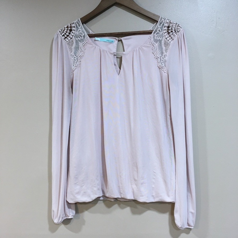 Maurices Lace Shoulder Blouse Top‎ Womens M Pink Coquette Romantic Feminine